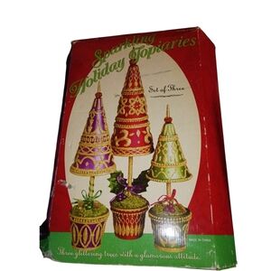Sparkling Holiday Topiaries Set - Red, Green, Purple NIB